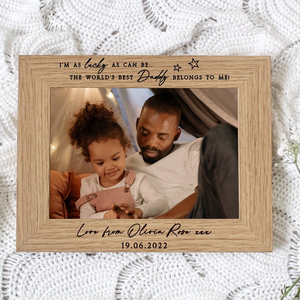 World's Best Daddy Belongs To Me Stars | Personalised Engraved Photo Frame | For 7x5 or 6x4 inch Picture | Ideal Father's Day Gift