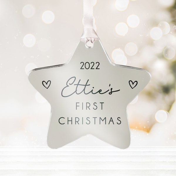 Personalised Engraved Baby's First Christmas Star Tree Ornament | Keepsake Christmas Bauble Gift Decoration | Engraved Baby's Name Plaque