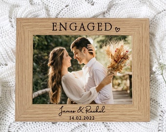 ENGAGED | Personalised Engagement Photo Frame | Engraved | 7x5 or 6x4 Picture Frame | Perfect Engagement Gift | With Date