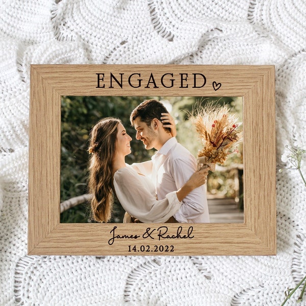 ENGAGED | Personalised Engagement Photo Frame | Engraved | 7x5 or 6x4 Picture Frame | Perfect Engagement Gift | With Date