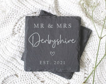 Personalised Mr & Mrs Slate Coaster | Mr - Mr | Mrs - Mrs | Wedding Gift | Anniversary Gift | Valentines Gift | Housewarming Gift