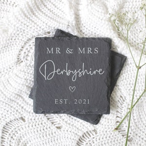 Personalised Mr & Mrs Slate Coaster | Mr - Mr | Mrs - Mrs | Wedding Gift | Anniversary Gift | Valentines Gift | Housewarming Gift