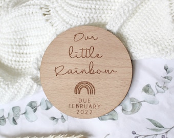Baby Arrival Sign | Hello My Name Is l Engraved Baby Name Plaque | Wooden | Social Media Prop | Pregnancy Announcement Plaque | Rainbow Baby