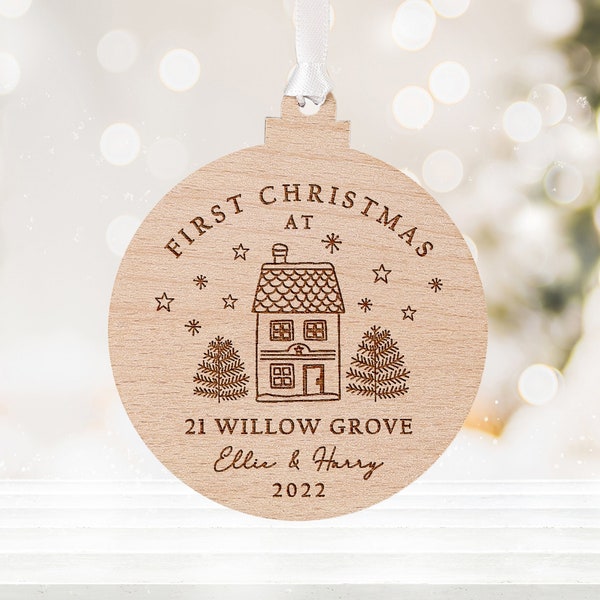 Personalised First Christmas in our New Home Bauble | Wooden Xmas Tree Decoration | Couple Christmas Keepsake | First Christmas New Address