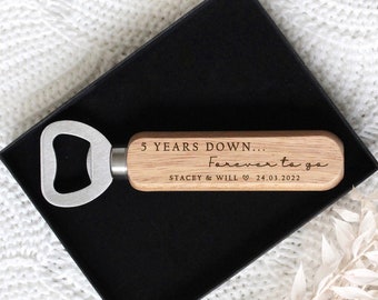 Personalised Engraved Wooden Bottle Opener | Fifth Anniversary Gift | Anniversary Gift | Wedding Bottle Opener | 5 Years | Wood Anniversary