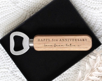 Personalised Engraved Wooden Bottle Opener | Fifth Anniversary Gift | Anniversary Gift | Wedding Bottle Opener | 5th Wood Anniversary