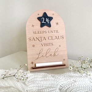 Personalised Christmas Countdown Chalk Plaque | Christmas Keepsake Engraved Personalised Children Gift | How Many Sleeps Until Santa Arrives