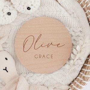 Baby Name Sign | Hello World My Name Is Sign l Engraved Baby Name Plaque | Birth Announcement | New Baby Gift | Social Media Photo Prop Disc