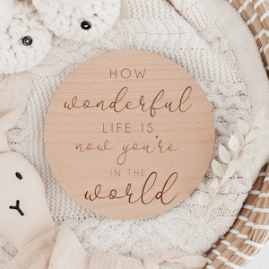 Baby Arrival Sign | Hello My Name Is l Baby Name Plaque | Welcome to the World Plaque | Social Media Photo Prop Disc | How Wonderful Life Is