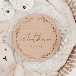 Baby Name Sign | Hello World My Name Is Sign l Engraved Baby Name Plaque | Birth Announcement | New Baby Gift | Social Media Photo Prop Disc