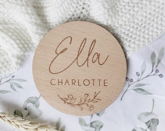 Personalised Baby Arrival Sign | Hello World My Name Is Sign l Engraved Baby Name Plaque | Wooden Birth Gift | Social Media Photo Prop Disc