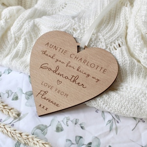 Personalised Engraved Godparent Christening Gift | Keepsake Godparent Ornament | Wooden | Baby | Godmother | Godfather | Thank you Godparent