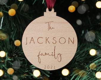 Personalised Family Name Christmas Tree Bauble | Wood Acrylic Christmas Decoration | Family Christmas Keepsake | Family Christmas Ornament