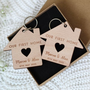 First Home Gift Keyring With Optional Gift Box | Beech With Stainless Steel Fittings