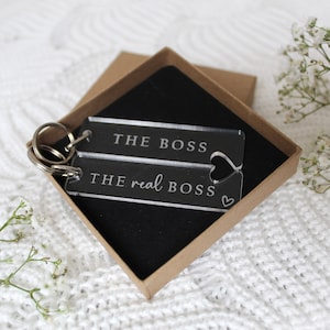 Pair of Personalised Matching Keyrings | Valentines Day Gift | Wedding Gift | Anniversary Gift | His and Hers Gift | The Boss The Real Boss