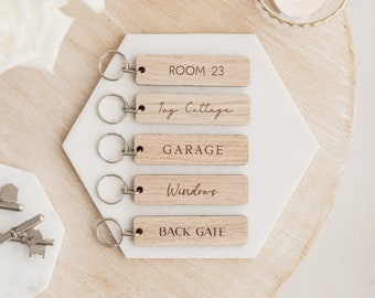 Personalised Oak Key Ring | Rustic Cherrywood Key Fob | Custom Hotel / Holiday Lets Beech Wooden Keyrings | Grandad's Shed | Dad's Man Cave