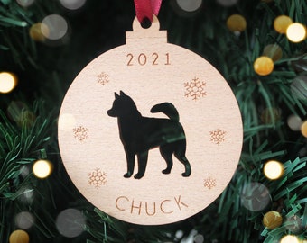 Husky Look Into My Eyes Face Pet Dog Wood Christmas Tree Holiday Ornament 