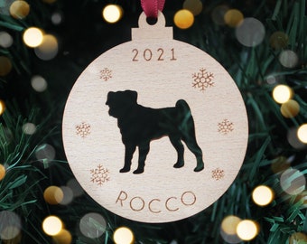 Personalised Pug Dog Christmas Plaque | Pet Christmas Bauble Ornament | Wood | Acrylic | Pug Christmas Tree Decoration Keepsake