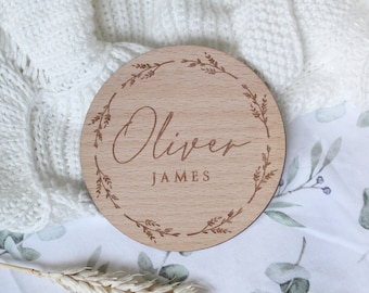 Personalised Baby Arrival Sign | Hello World My Name Is Sign l Engraved Baby Name Plaque | Wooden Birth Gift | Social Media Photo Prop Disc