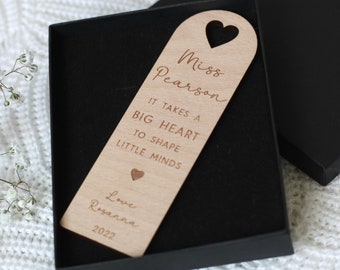 Personalised Teacher Oak Bookmark | End of School Year | Personalised Teacher Gift | Big Heart To Shape Little Minds | Thank You Teacher