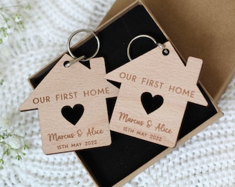 First Home Gift Keyring With Optional Gift Box | Beech With Stainless Steel Fittings