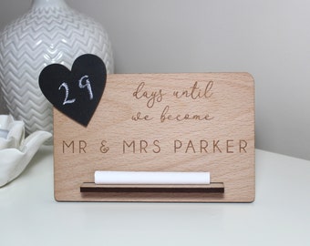 Personalised Wedding Countdown Plaque | Engraved Chalk Plaque | Engagement Gift | Gift for Couple | Days Weeks Until Mr and Mrs | Mr & Mrs