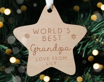 Personalised Christmas Family Bauble | Wooden Christmas Tree Decoration | Baby Christmas Keepsake | World's Best Grandpa Christmas Ornament