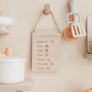 Toy Kitchen Sign | Children's Play Cafe Kitchen Menu | Wooden Play Cafe Wooden Menu | Play Kitchen Accessories | Playroom Role Play Decor Birch