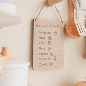 Toy Kitchen Sign | Children's Play Cafe Kitchen Menu | Wooden Play Cafe Wooden Menu | Play Kitchen Accessories | Playroom Role Play Decor image 4