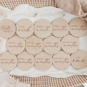 Baby Milestone Disc Set | Hello World Milestone Cards | Newborn Gift | Baby Shower Gift | Baby Social Media Photo Props | Monthly Milestones