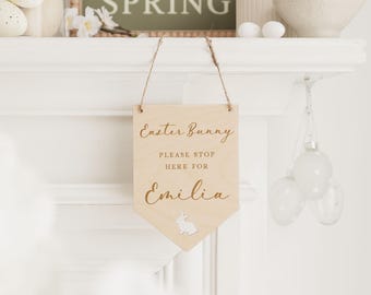 Easter Bunny Stop Here Sign | Easter Decoration | Wooden Baby Easter Gift | Easter Egg Hunt Labels | Easter Basket Tag | Easter Home Decor