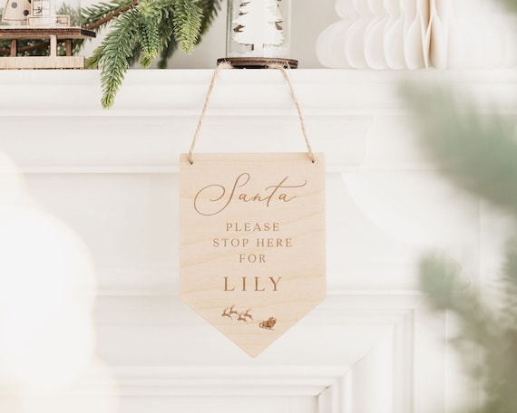 Santa Stop Here Sign | Father Christmas Please Stop Here Flag | Christmas Childrens Decor | Santa Please Stop Here | Christmas Home Decor
