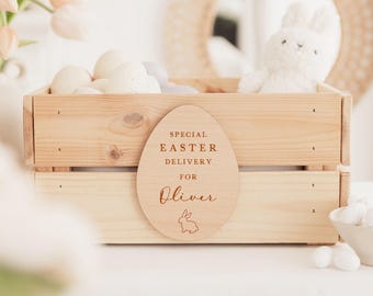 Easter Basket Crate Box Tag | Special Delivery Easter Bunny Plaque | Baby Easter Keepsake Gift | Easter Egg Hunt Labels | Easter Bunny Tag