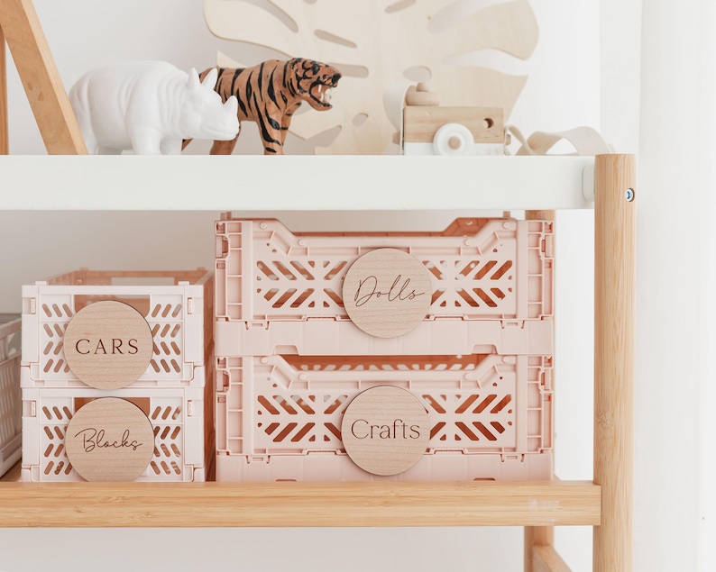 Toy Wooden Labels | Wooden Toy Storage Labels | Playroom Storage Tags | Playroom Nursery Organisation | Trofast Labels | Toy Storage Beech - Circle
