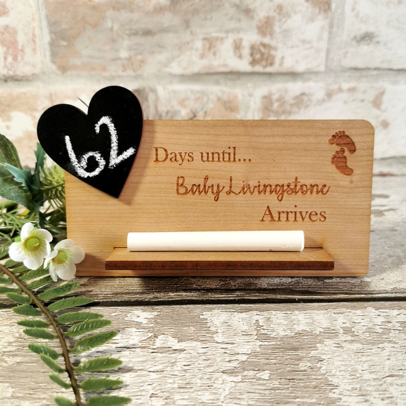 Personalised Baby Arrival Countdown Plaque Engraved Chalk Plaque Pregnancy Gift Baby Announcement image 1