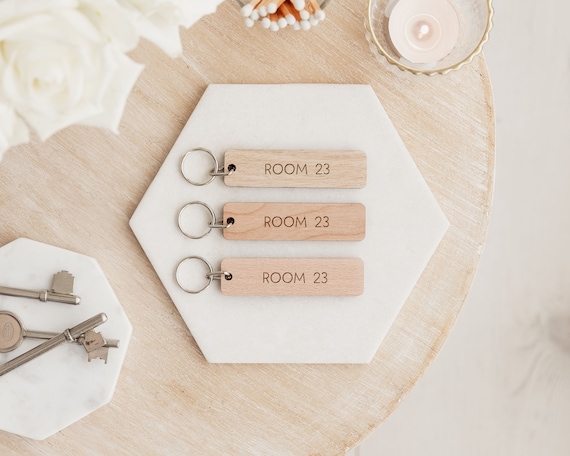 Personalised Oak Keyring | Custom Keychain | Hotel Room, Holiday