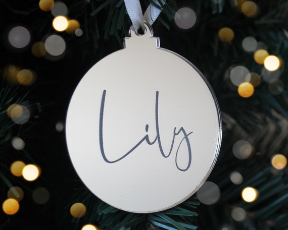 Personalised Childrens First Name Acrylic Christmas Tree Decoration Bauble Gift 