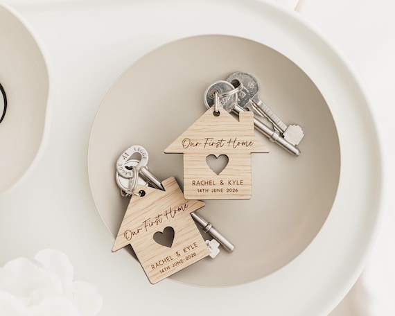 First Home Gift Keyrings | Oak Our First Home Keyrings | My First Home Keepsake Keychains | First House Gift for Couple | New Home Keychains
