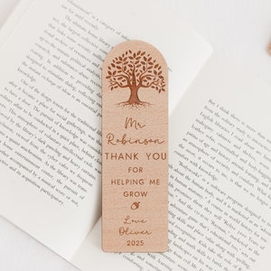 Personalised Teacher Oak Bookmark | End of School Year Gift | Personalised Teacher Gift | Thank You For Helping Me Grow | Thank You Teacher