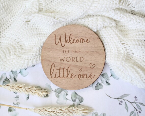 Hello World Oak wooden plaque - Nursery Baby Birth *ADD ANY NAME & COLOUR*