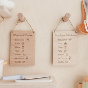 Toy Kitchen Sign | Children's Play Cafe Kitchen Menu | Wooden Play Cafe Wooden Menu | Play Kitchen Accessories | Playroom Role Play Decor image 5