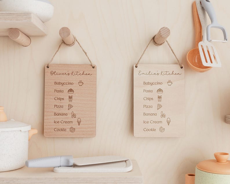 Toy Kitchen Sign | Children's Play Cafe Kitchen Menu | Wooden Play Cafe Wooden Menu | Play Kitchen Accessories | Playroom Role Play Decor image 5