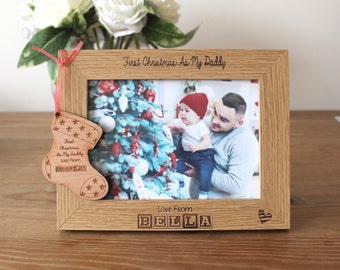 First Christmas as my Daddy, Baby's Personalised Engraved Photo Frame | For 7x5 1st Xmas Picture | Newborn Stocking Filler Keepsake