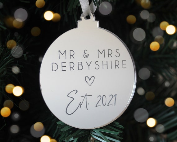 Personalised Mr and Mrs Christmas Tree Bauble Christmas Decoration