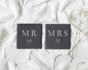 Mr & Mrs Slate Coaster Set | Mr - Mr | Mrs - Mrs | Wedding Gift | Anniversary Gift | Valentines Gift | Housewarming Gift