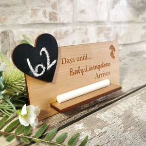 Personalised Baby Arrival Countdown Plaque Engraved Chalk Plaque Pregnancy Gift Baby Announcement image 2