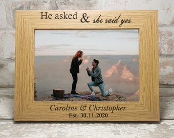 He asked - She said Yes Personalised Engagement Photo Frame ENGRAVED Gift | For 7X5 Picture