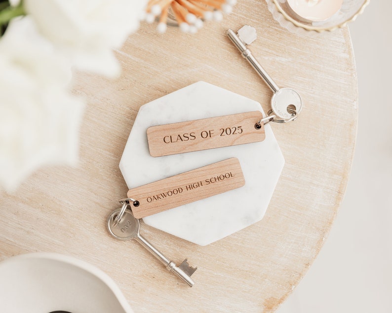 Personalised Oak Key Ring Rustic Cherrywood Key Fob Custom Hotel / Holiday Lets Beech Wooden Keyrings Grandad's Shed Dad's Man Cave image 6