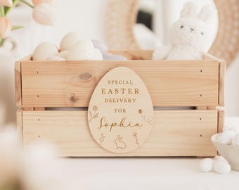 Easter Basket Crate Box Tag | Special Delivery Easter Bunny Plaque | Baby Easter Keepsake Gift | Easter Egg Hunt Labels | Easter Bunny Tag