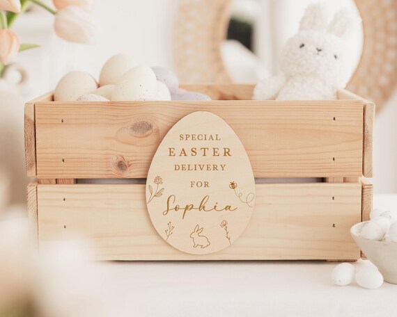 Easter Basket Crate Box Tag | Special Delivery Easter Bunny Plaque | Baby Easter Keepsake Gift | Easter Egg Hunt Labels | Easter Bunny Tag